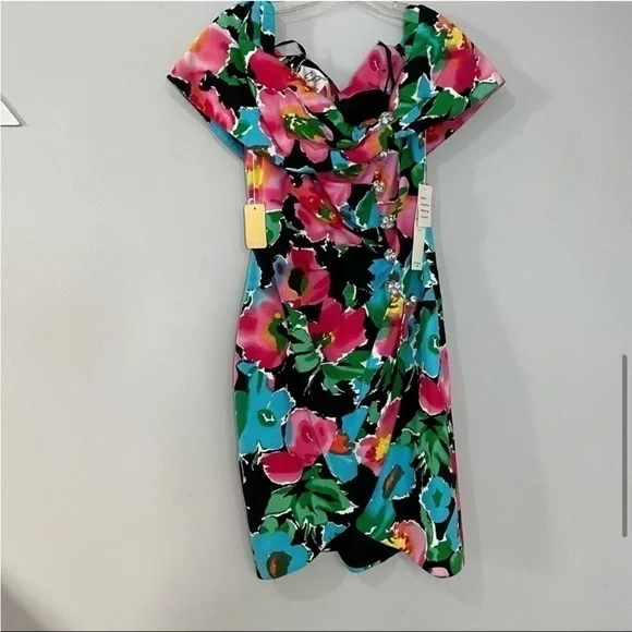 NWT Vintage Floral Off Shoulder Kentucky Derby Garden Party Cocktail Shower Midi - Picture 12 of 12